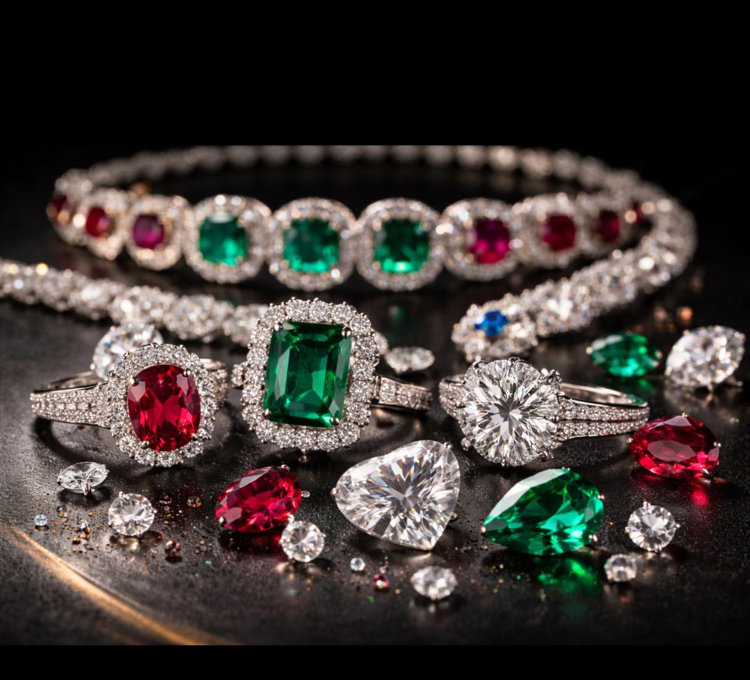 Diamond, emerald and ruby jewelry