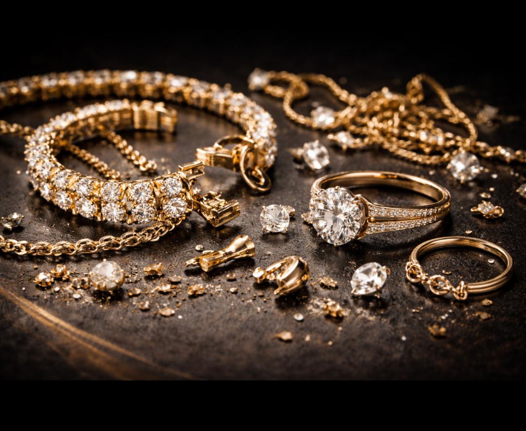 Gold rings, necklaces and bracelets